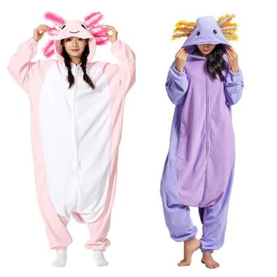 Lila Axolotl Onesie Erwachsene Kinder Tier Kigurumi Cosplay Pyjamas Halloween Plusch