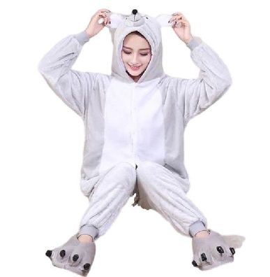 Graue Maus Onesie Damen Tier Kigurumi Cosplay Pyjamas Flanell Halloween Plusch