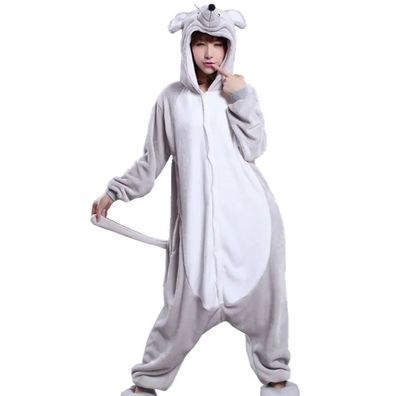 Graue Maus Onesie Erwachsene Damen Herren Tier Kigurumi Cosplay Pyjamas Plusch