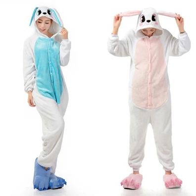 Hase Onesie Erwachsene Damen Tier Kigurumi Cosplay Pyjamas Halloween Karneval Plusch