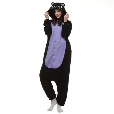 Mitternacht Katze Onesie Erwachsene Tier Kigurumi Cosplay Pyjamas Halloween Plusch