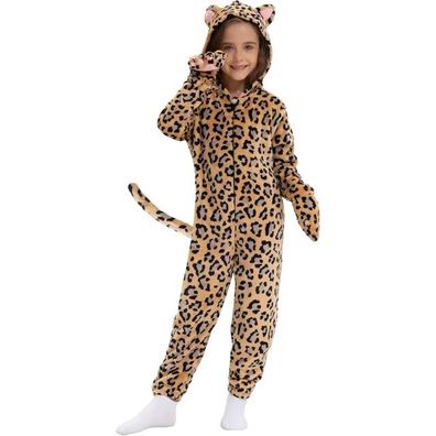 Leopard Katze Tarn Onesie Kinder Tier Kigurumi Cosplay Pyjamas Karneval Plusch