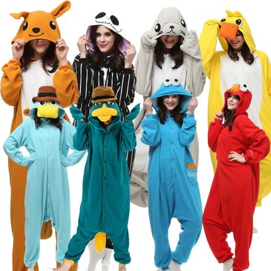 Favofans Kanguru Ente Onesie Erwachsene Tier Kigurumi Cosplay Pyjamas XXL Plusch