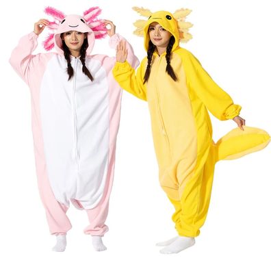 Axolotl Cartoon Onesie Erwachsene Damen Tier Kigurumi Cosplay Pyjamas Plusch