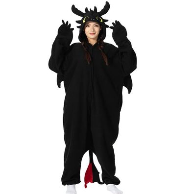 Schwarzes Tier Onesie Erwachsene Damen Herren Kigurumi Cosplay Pyjamas XXL Plusch