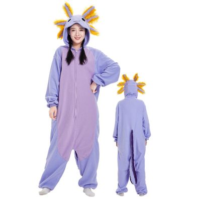 Lila Axolotl Onesie Erwachsene Damen Tier Kigurumi Cosplay Pyjamas Plusch