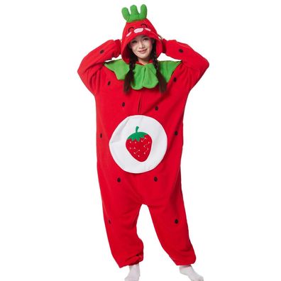 Erdbeere Onesie Erwachsene Damen Tier Kigurumi Cosplay Pyjamas Homewear Plusch
