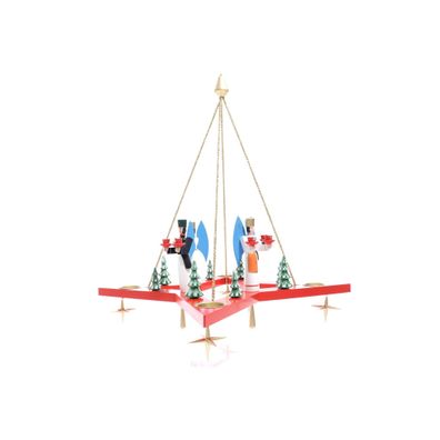 Lichterkranz Adventskranz Stern mit Engel und Bergmann rot BxT = 50x50cm NEU