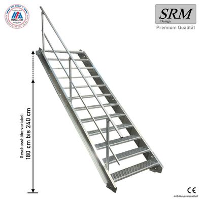12 Stufen Stahltreppe Breite 60 - 160cm Geschosshöhe 180 - 240cm Geländer einseitig