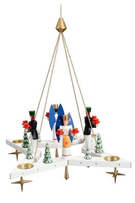 Lichterkranz Adventskranz Stern mit Engel und Bergmann weiß BxT = 50x50cm NEU