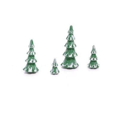 Holzbäume grün/weiß 4er Satz Höhe 3-8cm NEU Baum Dekoration Seiffen Erzgebirge