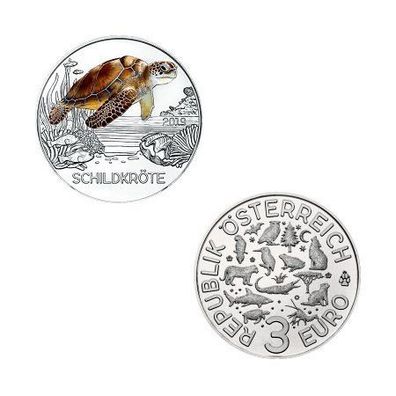 3 EURO Farb-Sammlermünze Tier-Taler "Schildkröte" Österreich Austria 2019