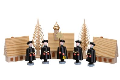 Weihnachtsdekoration Kurrendefiguren , Bäume Häuser + Kirche hell Höhe 10cm NEU