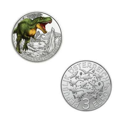3 EURO Farb-Sammlermünze Super-Saurier "Tyrannosaurus Rex" Österreich Austria 2020