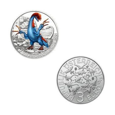 3 EURO Farb-Sammlermünze Super-Saurier "Therizinosaurus" Österreich Austria 2021