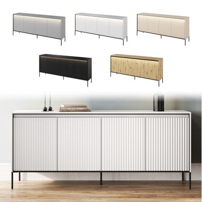 Kommode TREND TR-04 mit 4 Türen Sideboard LED Anrichte Highboard Geriffelt