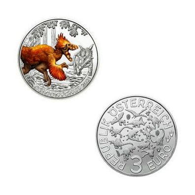 3 EURO Farb-Sammlermünze Super-Saurier "Deinonychus" Österreich Austria 2021