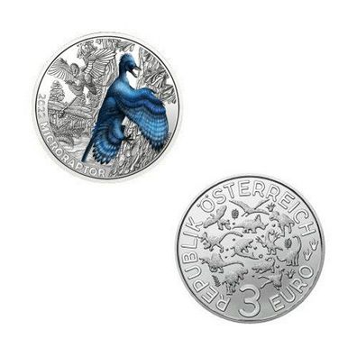 3 EURO Farb-Sammlermünze Super-Saurier "Microraptor Gui" Österreich Austria 2022