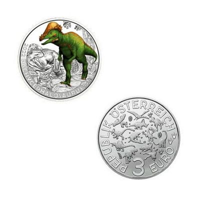 3 EURO Farb-Sammlermünze Super-Saurier "Pachycephalosaurus" Österreich Austria 2022