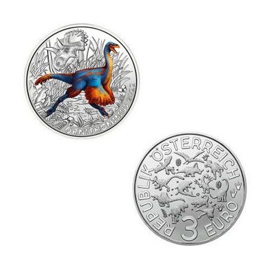 3 EURO Farb-Sammlermünze Super-Saurier "Ornithomimus velox" Österreich Austria 2022