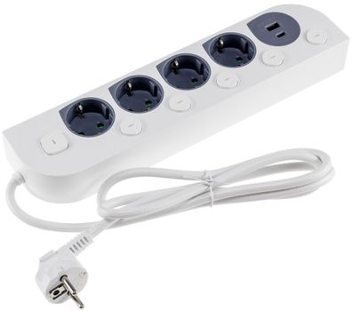 4-fach Steckdosenleiste mit Schalter USB-A / C, Einzelschaltung, 1,5m Kabel