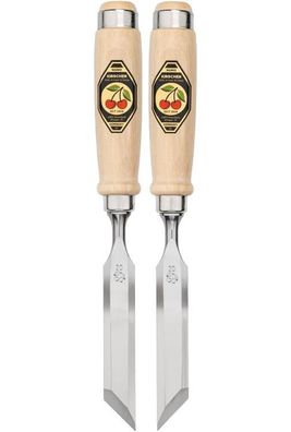 Kirschen Stechbeitelpaar mit Weißbuchenheft 20 mm R+L gekröpft mit schräger Schnei