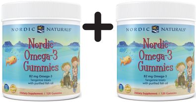 2 x Nordic Naturals Nordic Omega-3 Gummies, 82mg Tangerine Treats - 120 gummies