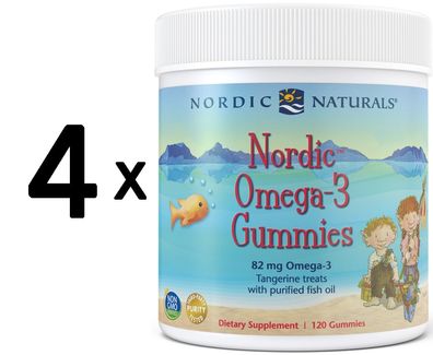 4 x Nordic Naturals Nordic Omega-3 Gummies, 82mg Tangerine Treats - 120 gummies