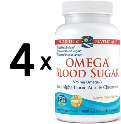 4 x Nordic Naturals Omega Blood Sugar, 896mg - 60 softgels