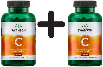 2 x Swanson Vitamin C with Rose Hips, 1000mg - 90 caps