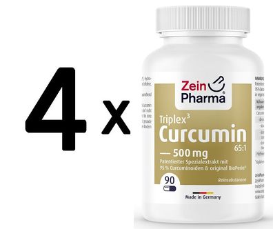 4 x Zein Pharma Curcumin Triplex, 500mg - 150 caps