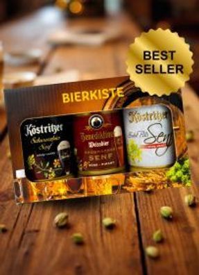 Geschenk Geschenkbox Bierkiste 3x Senf Pikant, malzig, süß drei Geschmacksrichtungen