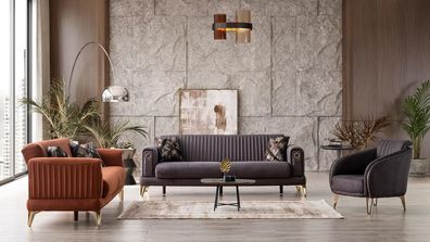 Komfortable Sofagarnitur 3 + 3 + 1 Sitzer Terrakota Couch Polster Sitzgarnitur