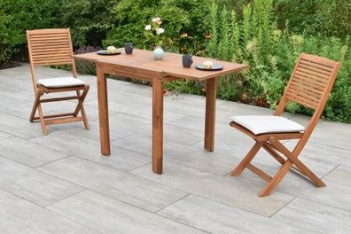 Bali Gartenmöbel Set 5tlg., 2 Klappstühle, 2 Auflagen, Balkonausziehtisch, Akazie