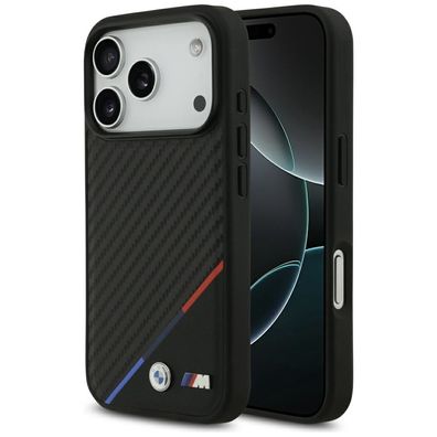 Case BMW MagSafe iPhone 17 Pro Carbon-Look Tricolor schwarz Logo Metall