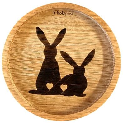 Untersetzer aus EICHE - graviert und geölt - d=11,2cm "Hasen"