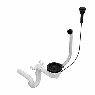 QLS Automatischer Einbecken Siphon Küchenspüle 3 1/2 Zoll PVC Edelstahl Schwarz 11431