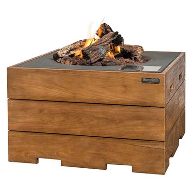 Happy Cocooning Mania Teakwood Feuertisch Quadratisch Schwarz Inkl. 5kg Feuersteine