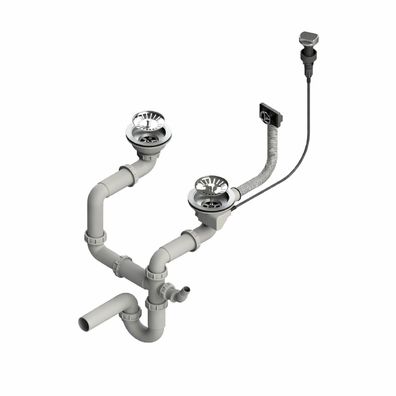 QLS Automatischer Siphon 3 1/2 Zoll Ablauf für Doppelbecken Edelstahl & PVC 11432