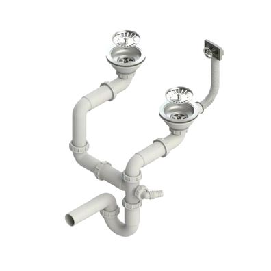 QLS Manueller Siphon 3 1/2 Zoll Ablauf für Doppelbecken Chrom Edelstahl PVC 11437