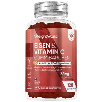 Eisen & Vitamin C Gummibärchen - 120 Iron Gummies - 2 Flaschen - WeightWorld