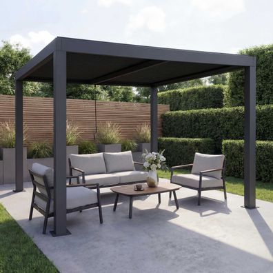 Pergola HWC-L46, Gartenpavillon, 10cm-Aluminium-Gestell, Regenrinne sturmfest, 3x3m