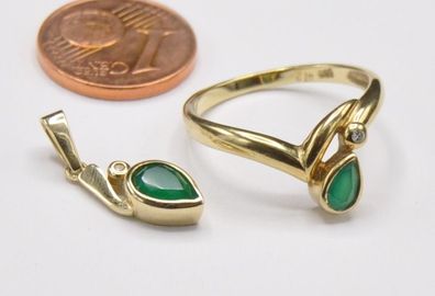 Set Anhänger Ring Diamant Smaragd 585 Gold modern Neu wertig