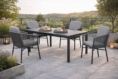 Destiny Sitzgruppe LIMONE IMOLA 4 Stapelsessel + 1 Tisch 165/215x100x75cm
