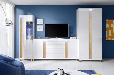 Wohnwand MARCO 7 - Hochglanz Schrankwand / Kleiderschrank, Kommode