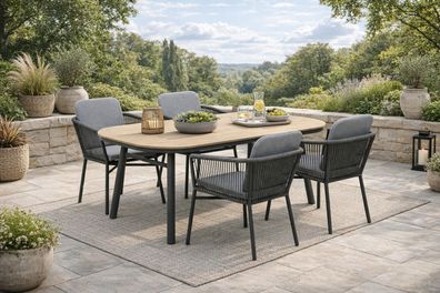 Destiny Sitzgruppe LIMONE SAN MARINO 4 Sessel + 1 Tisch 180x90x74cm, holzfarben
