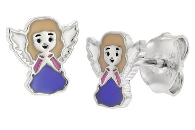 trendor Schmuck Kinder-Ohrringe Engel Silber 925 Emailliert 21551