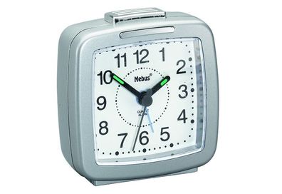 MEBUS Quarzwecker 26481 mit Beleuchtung silber