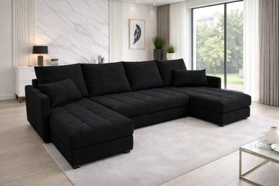 Aurelia U Wohnlandschaft Ecksofa in U-Form mit Schlaffunktion, Bettkasten und Kissen