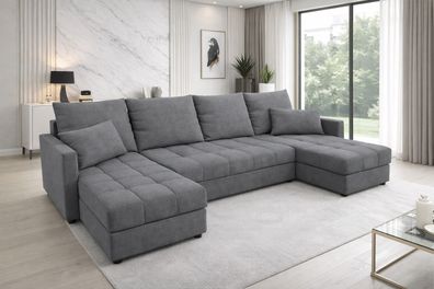 Aurelia U Wohnlandschaft Ecksofa in U-Form mit Schlaffunktion, Bettkasten und Kissen